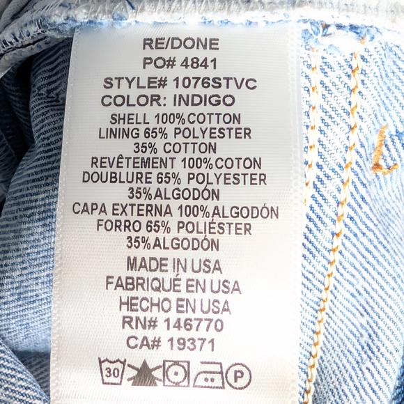 Re/Done Levi's High Rise Stove Pipe Jeans Denim Indigo Cotton Raw Hem - Picture 11 of 12